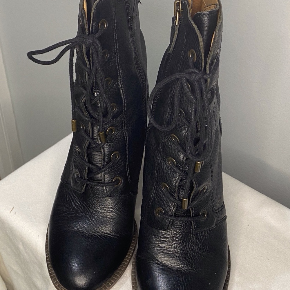 Franco Sarto Black Leather Lace-Up Ankle Boots